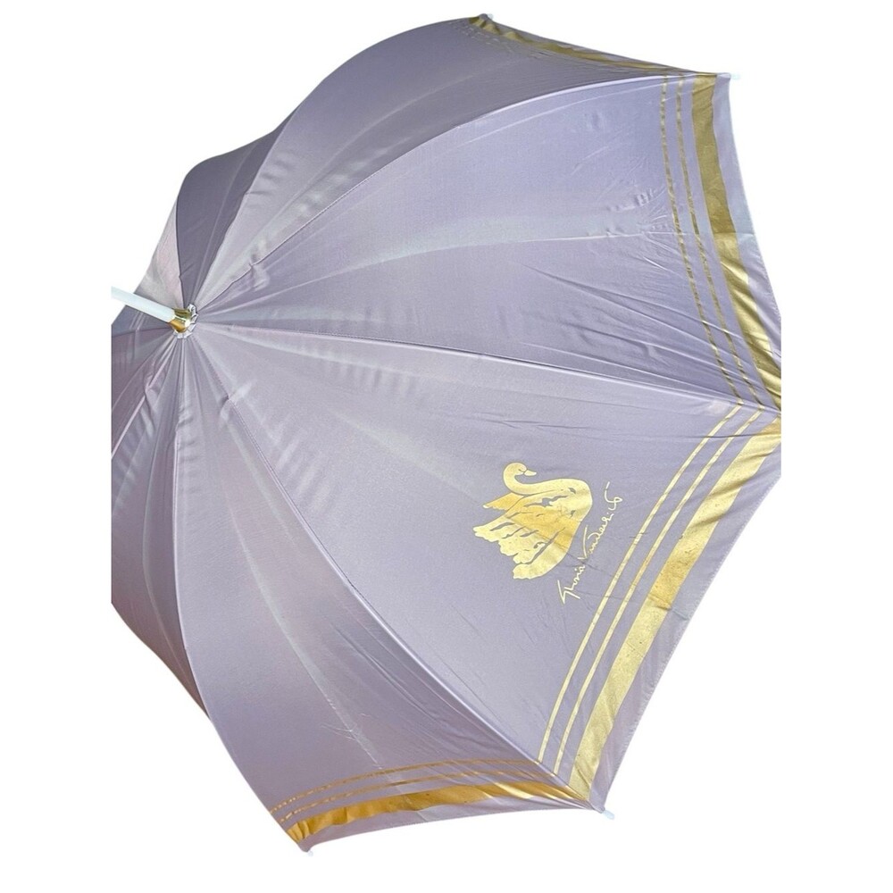 Gloria Vanderbilt Signature Umbrella Vintage Swan Handle Lavender Purple Gold